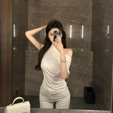 PF3747#白色t恤女上衣短袖内搭2024新款宽松短款体恤纯欲设计感小众