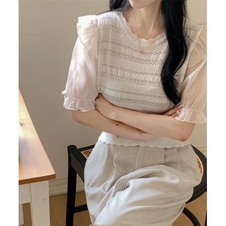 PF3757#泡泡袖雪纺衫女  夏季新款遮肚子洋气显瘦小衫减龄气质上衣