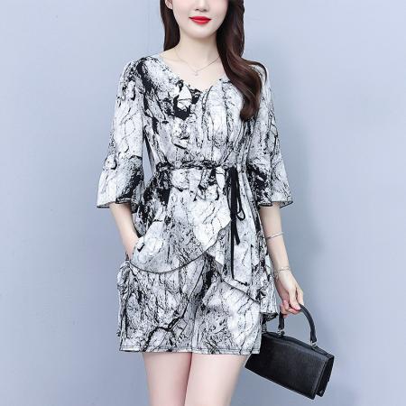PF3782#时尚印花大码套装女2024夏季新款胖MM洋气减龄上衣显瘦短裤两件套