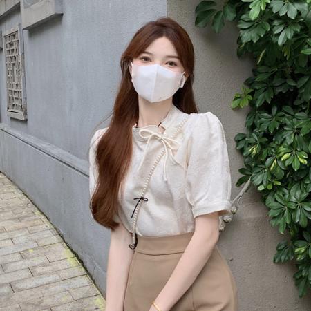 PF3816#轻熟风女装女夏款国潮民族新中式改良旗袍上衣高腰衬衫