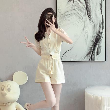 PF3886#新款设计感小众法式气质甜美别致蕾丝雪纺上衣两件套