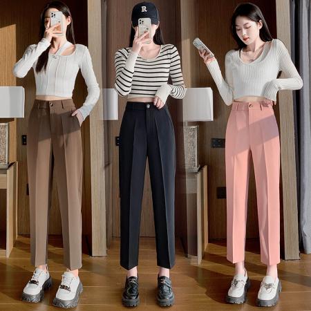 PF3896#冰丝西装裤女2024夏季直筒宽松高腰显瘦九分小个子休闲烟管裤