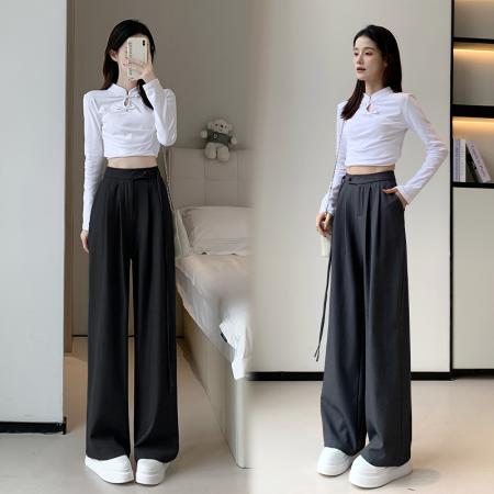 PF3898#新款西装裤高腰窄版阔腿裤直筒休闲裤拖地裤女