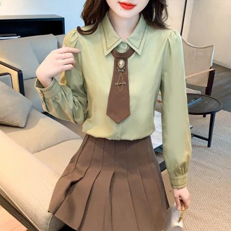 PF3967#学院风领带衬衫设计感小众内搭长袖上衣时尚洋气高级感小个子小衫