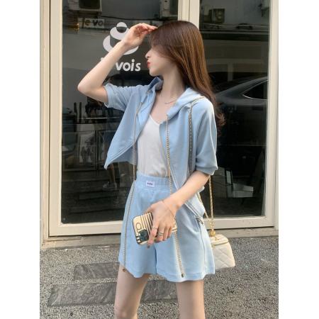PF4040#休闲运动套装女夏显瘦小个子时尚洋气时髦短袖短裤盐系炸街两件套