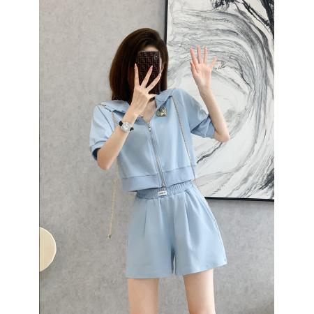 PF4080#新氧棉休闲运动套装女夏季 新款时尚连帽短袖两件套
