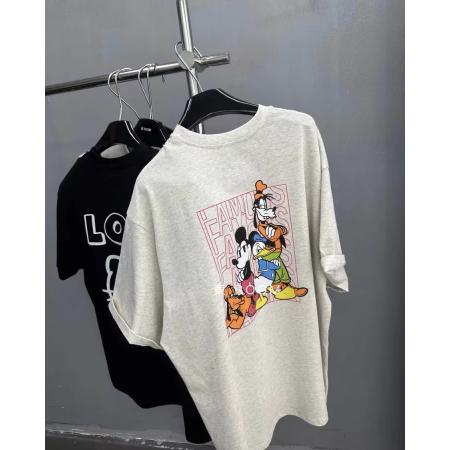 PF4089#韩版夏季新款卡通米奇印花纯棉宽松大版垫肩T恤