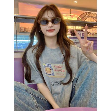 PF4095#字母印花短袖t恤女夏季宽松韩版休闲百搭圆领上衣