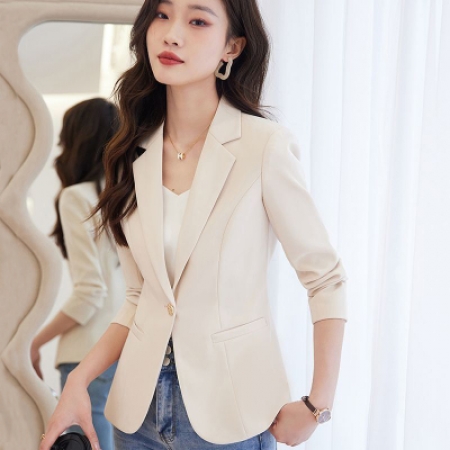 PF4755#米白色短款西装外套女小个子 新款时尚气质女神范休闲西服上衣女裝批發 服裝批發 服裝貨源