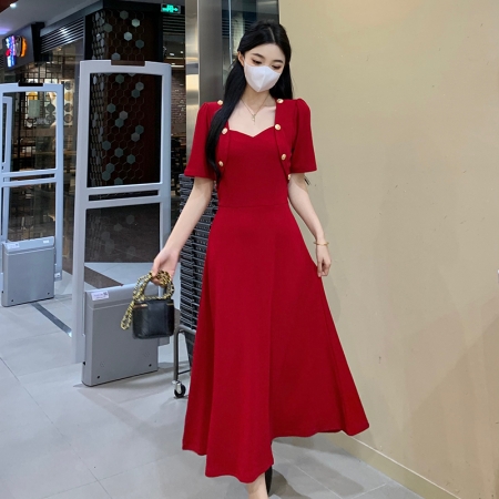 BY182#胖mm大码黑色针织连衣裙女夏季修身复古气质收腰显瘦连衣裙