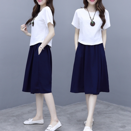 BY883#棉麻时尚套装女洋气宽松减龄有女人味的连衣裙两件套
