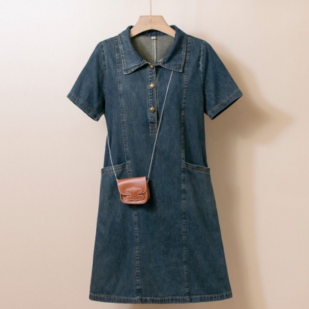 RY8310#夏季新款时尚牛仔连衣裙女宽松显瘦中长款衬衫裙洋气减龄裙子